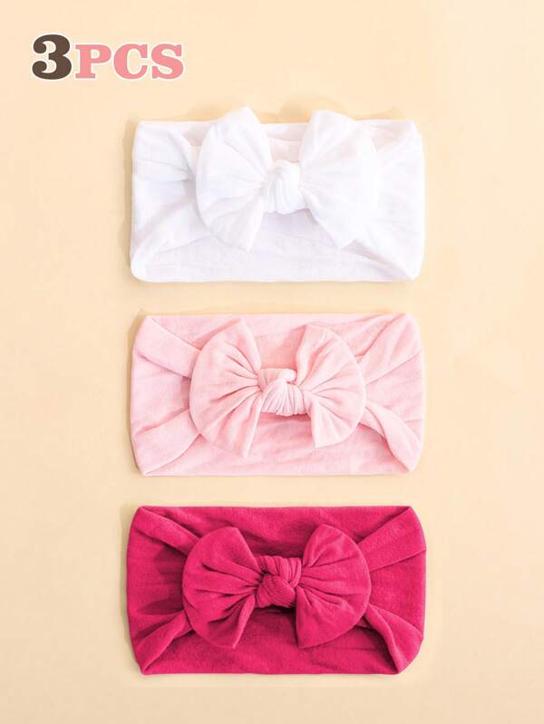 Set de 3 diademas con lazos para bebé, accesorios de pelo suaves para niñas, adecuados para bañarse y jugar