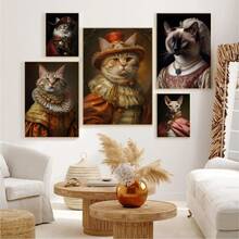 1PC Interesting Animal Victorian Animal Cat Portrait Art Abstract Poster Canvas Paintings Wall Art Pictures Home Decor Paintings In Living Rooms, Bedrooms, Dining Rooms Optional Frames Modern Posters, Wall Arts, Canvas Paintings - Multicolor - View 2