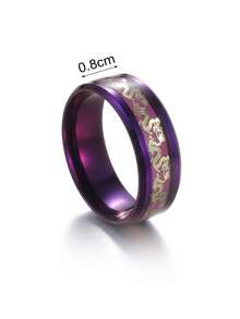 1pc 8mm Stylish Diagonal Dragon Pattern Stainless Steel Ring, Versatile - Multicolor - View 3