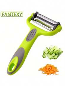 1 件三合一不锈钢水果蔬菜削皮器、切片器、切丝器、旋转式削皮器、切丝器、切块器、土豆削皮器、黄瓜切片器、胡萝卜切丝器。多功能厨房工具，易于清洁，经久耐用，挂钩设计 - 终极厨房配件！ - 綠灰色 - 查看 2