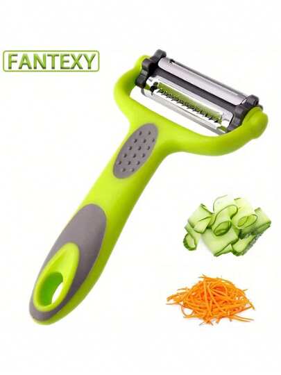 1 件三合一不锈钢水果蔬菜削皮器、切片器、切丝器、旋转式削皮器、切丝器、切块器、土豆削皮器、黄瓜切片器、胡萝卜切丝器。多功能厨房工具，易于清洁，经久耐用，挂钩设计 - 终极厨房配件！