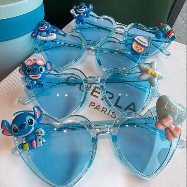 1 pièce, accessoire aléatoire, chien extraterrestre mignon, lunettes de soleil élégantes, lunettes de protection UV, lunettes à deux yeux adorables, lunettes en silicone doux