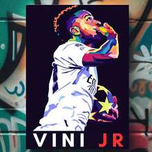 Framed Vinicius Jr Pop Art - High-Quality Iron Wall Poster For Bars, Clubs, Cafes, Restaurants, Billiard Rooms, Hotels, Home, Office, Bedroom, Bathroom, Garage Decor, Creative Home Decoration, High Quality Decorative Posters, Dormitory, Gym, Bar, Cafe, Arcade, Room Living Room Wall Decoration Painting, Perfect Gift - Framed - View 1