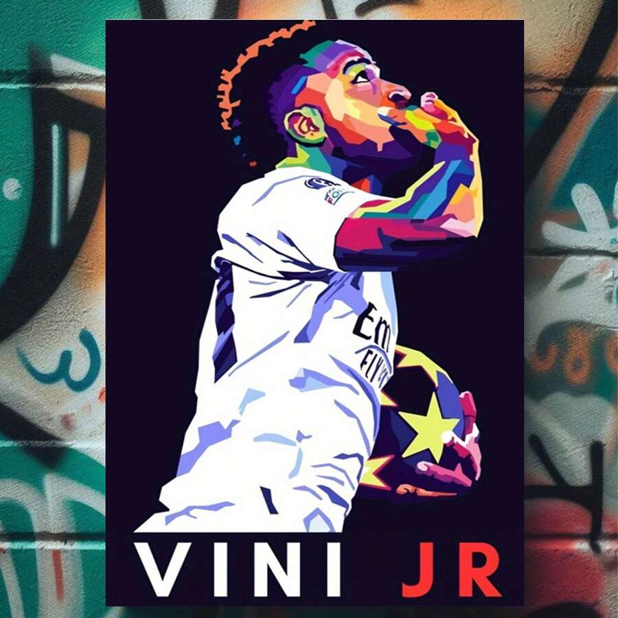 Framed Vinicius Jr Pop Art - High-Quality Iron Wall Poster For Bars, Clubs, Cafes, Restaurants, Billiard Rooms, Hotels, Home, Office, Bedroom, Bathroom, Garage Decor, Creative Home Decoration, High Quality Decorative Posters, Dormitory, Gym, Bar, Cafe, Arcade, Room Living Room Wall Decoration Painting, Perfect Gift - Framed - View 1