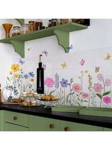 Adhesivos decorativos de pared con diseño de flores y mariposas, decoración del hogar y de habitaciones - Multicolor - Ver 6