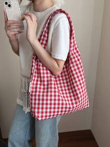 Bolso de mano grande de gran capacidad para mujer, nueva colección 2025 de bolso de mano de cuadros de colores, bolso de hombro ligero y versátil casual para mujer, bolso de compras/playa para viajar