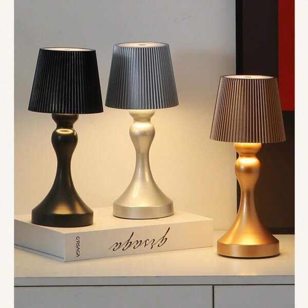 1 pièce Lampe de bureau rechargeable par USB, abat-jour design sirène, champignon, rayures, lampe de chevet à LED, style industriel minimaliste, lampe portable sans fil pour bar, chambre à coucher, extérieur, 3 températures de couleur, gradable, comprend 1 câble de charge USB