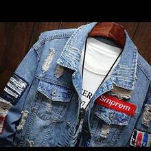 Men's Spring And Summer Denim Jacket Loose Casual Hole Denim Jacket CoatCasual - Amekaji    Tie Dye    Fall/Winter    Regular Fit    Button  Pocket  Ripped - 藍色 - 查看 5