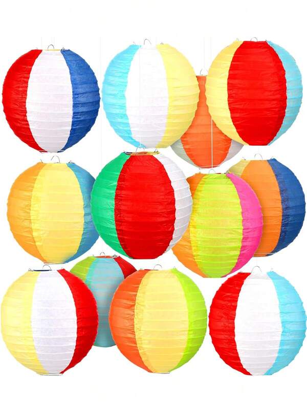 5pcs/Set Pool Party Decor Beach Balls & Paper Lanterns - Hawaii Theme Hanging Decorations For Home, Birthday, Outdoor & Indoor, Summer