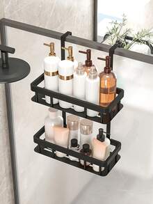 1/2/3-Tier Bathroom Storage Rack, Hanging Shower Caddy, Non-Swaying, Rust-Proof, With Shampoo, Soap And Bathroom Accessories Hooks Back To School Bathroom Accessories - Black - View 11