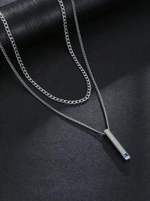 1pc Fashionable And Popular Men Double Layer Luminous Men's Stainless Steel Charm Necklace Three-Dimensional Column Pendant Inlaid Zirconia Glow In The Dark Minimalist Decoration Hip-Hop Style Birth Year For Jewelry Gift And For A Stylish Look
