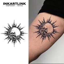 INKARTLINK 纹身贴纸 太阳骷髅临时纹身 防水持久 1-2 周 暗黑朋克图腾 - 黑色 - 查看 2