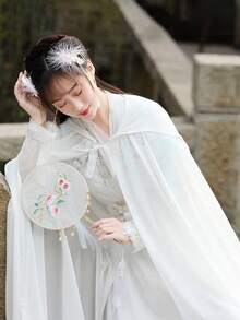 1 件婚礼雪纺披肩，半透明连帽斗篷，派对假日斗篷白色和红色秋季女士服装 - 彩色 - 查看 7