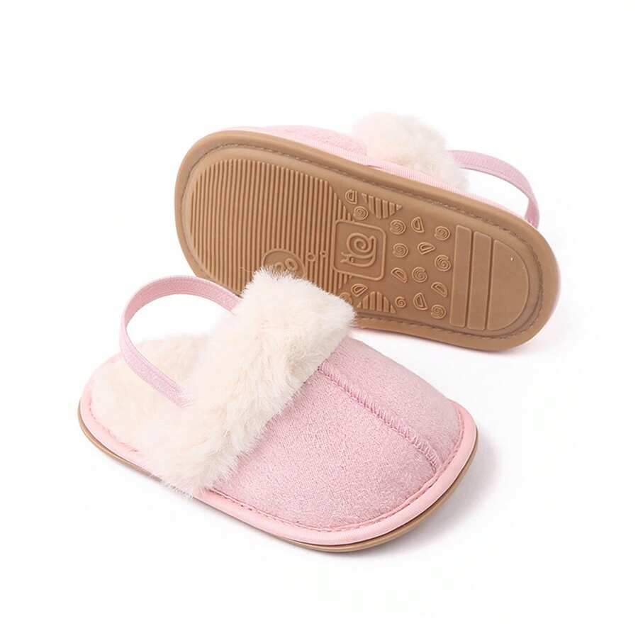 Zapatillas de estar por casa suaves y esponjosas de felpa para bebés y niños, cálidas y antideslizantes, para interiores y exteriores en invierno, para niños y niñas - Rosa - Ver 1