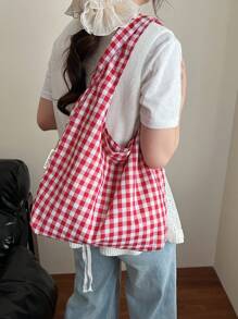 Bolso de mano grande de gran capacidad para mujer, nueva colección 2025 de bolso de mano de cuadros de colores, bolso de hombro ligero y versátil casual para mujer, bolso de compras/playa para viajar