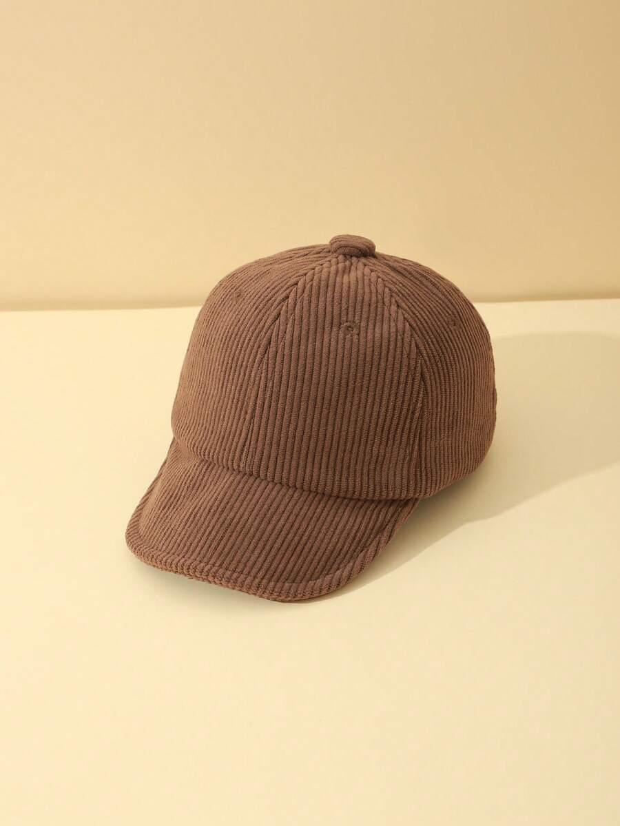 1 Pc Baby Minimalist Solid Color Corduroy Sun Ion Hat Baseball Cap, Suitable For Boys And Girls Daily Use - Brown - View 1