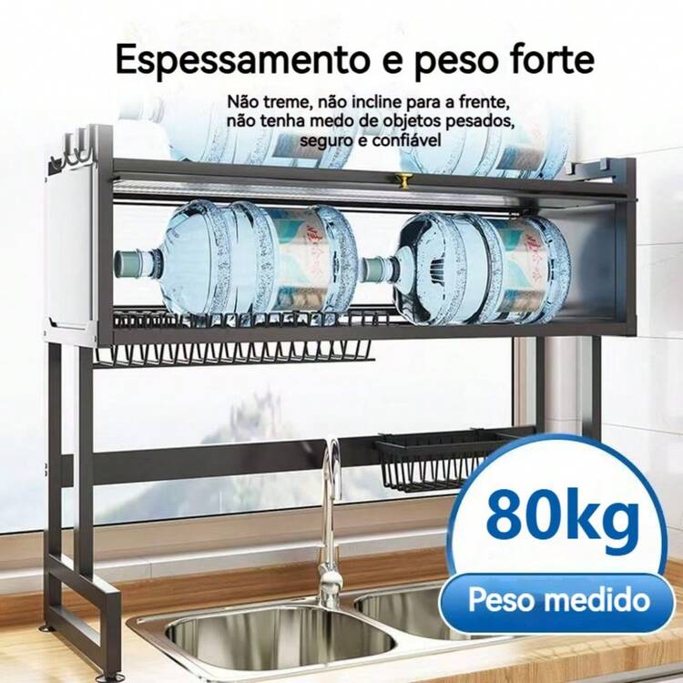 105cm Escorredor De Louça Cozinha Suspensa Modula Autosustentavel Pia Rack Organizador Estante poeira porta armário - 65cm Preto (conjunto) - Visão 2