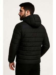 Men's Black Nylon Cold Weather Puffer Jacket Bobojaco Style - 黑色 - 查看 3