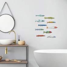 1/10 Piezas Decoración de pared de peces de madera de colores estilo playa, náutico y costero. Escultura de pared con diseño de banco de peces para decoración de hogar, baño, dormitorio (para pegar DIY). Decoración de verano, dormitorio, pared, escuela, sorpresa escolar, decoración de dormitorio