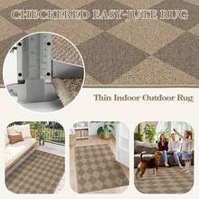 Checkered Easy Jute 3x5 Outdoor Patio Rug, Washable Rugs For Entryway Diamond Indoor Outdoor Living Room Carpet, Farmhouse Neutral Non Slip Black Door Carpet For Backyard Bedroom - 自然/棋盤-2 - 查看 5