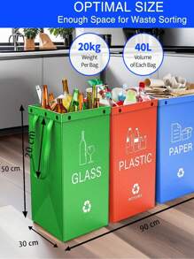 Color Printed 3-In-1 Trash Bags - Foldable Polypropylene Storage Bags ,Separate Recycling Waste Bin Bags For Kitchen Home Hotels And Property Management,Waste Trash Sorting Organizer, Reusable Waterproof Back To School