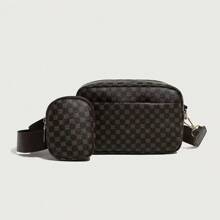 Two Pieces Embroidered Thread Men's Crossbody Bag, Mini Key Bag, Fashionable And Retro Bag, Crossbody Bag
