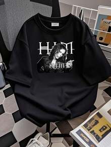 180g Pure Cotton Retro VTG HIM Band Smoking T-Shirt Black Unisex Cotton All Sizes 1F1029 Soft Streetwear Breathable Comfortable Designer Clothes Top For Everyday Wear Print Round Neck Short Sleeve Fashion Homme Summer Versatile For Women Slightly Stretched Stylish Casual Graphic