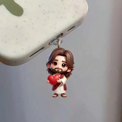 1 pieza/Set Figura de Jesús de dibujos animados colorida/Delfín azul rosa/Colgante de enchufe antipolvo de acrílico 2D de panda lindo, compatible con Apple, Tipo-C