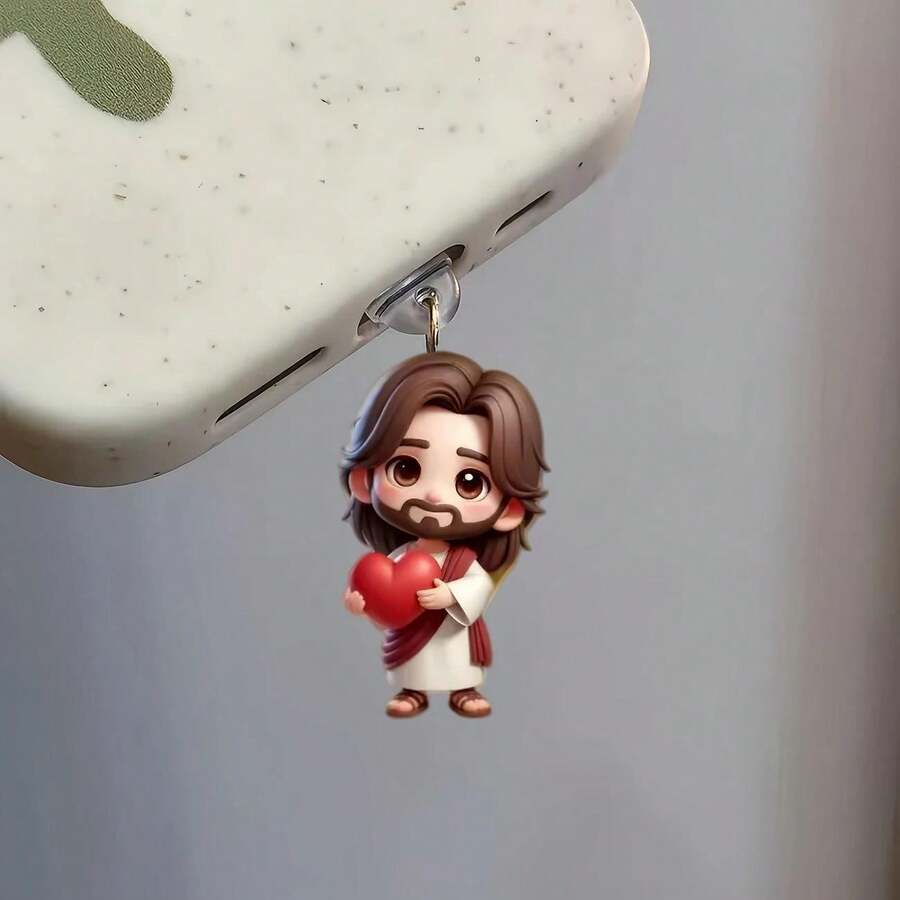 1 Peça/Conjunto Figura Colorida de Jesus em Desenho Animado/Golfinho Azul Rosa/Chaveiro Acrílico 2D de Panda Fofo, Compatível com Apple, Tipo-C - Multicolorido - Visão 1