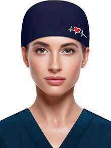 1pc Heart Embroidered Adjustable Work Cap With Button And Sweatband, Tie-Back Design, Suitable For Men And Women In Any Workplace - Multicolor - View 3