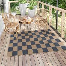 Checkered Easy Jute 3x5 Outdoor Patio Rug, Washable Rugs For Entryway Diamond Indoor Outdoor Living Room Carpet, Farmhouse Neutral Non Slip Black Door Carpet For Backyard Bedroom - 藍色/棋盤格-1 - 查看 7