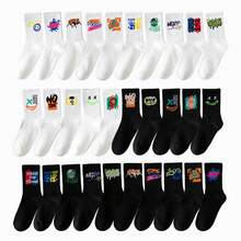 10 Pairs Unisex Graffiti Style Casual Ankle Socks, Breathable & Moisture-Wicking, Mixed Black & White, Versatile Street Style, Suitable For Spring/Summer, Fall - Multicolor - View 3