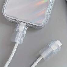 5pcs Wave Shaped Cable Protector Sleeves, TPU Protective Cover For Cables, No Battery Required, Suitable For Phone And Data Cables