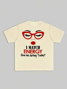 100% 220gsm Heavyweight Cotton Men's Casual TShirt,  I Match Energy. How We Acting TodayGraphic Print, Perfect For Everyday Wear, Ideal For Men Who Love  Styles,  A Great Gift Choice - Apricot - View 3