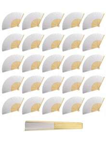 1/5/10/20/30pcs White Paper Hand Fan White Bamboo Folding Fan Handheld Fans Paper Folded Fan, DIY Portable Bamboo Fans, Birthday Party Decorative Fans, For Engagement Graduation Wedding Party Decoration Bedroom Home Table Centerpiece Decor, Party Performance Photo Props, For Home Room Living Room Office Decor - White - View 1