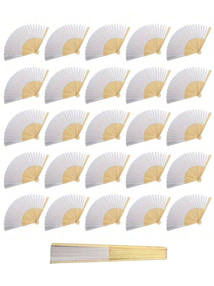 1/5/10/20/30pcs White Paper Hand Fan White Bamboo Folding Fan Handheld Fans Paper Folded Fan, DIY Portable Bamboo Fans, Birthday Party Decorative Fans, For Engagement Graduation Wedding Party Decoration Bedroom Home Table Centerpiece Decor, Party Performance Photo Props, For Home Room Living Room Office Decor - White - View 1