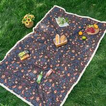 1pc Thickened Yarn Dyed Jacquard Black Background Magpie Pattern Picnic Mat/Beach Towel/Tablecloth - Multicolor - View 2