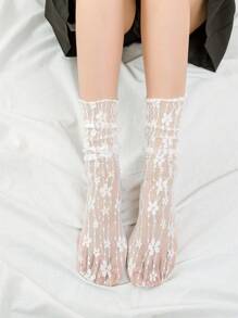 1/2/3 Pairs White Lace Socks For Women, Suitable For Mary Jane Shoes, Mid-Calf Socks With Mesh Lace Trim, Summer Knee-High Socks, Thin For Summer, Ladies Socks, Cute Socks, Girls Socks, Suitable For Spring, Autumn And Winter, Mesh Breathable Details, Moisture-Wicking, Soft And Smooth, Suitable For Various Occasions Like Festivals, Sports, Casual, Business, Can Be Worn Year-Round