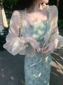 1 pieza Chaqueta ligera de punto abierta, cárdigan tipo chal de unicolor elegante casual, de poliéster, adecuado para primavera y verano