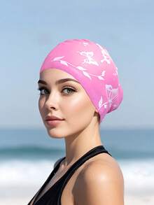Adult Silicone Swimming Cap, Elegant Butterfly Pattern, Waterproof, Anti-Slip, Comfortable Elastic, Suitable For Short Or Long Hair, Beach Essentials, Beach Accessories, Pool Float