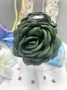 1个布艺多层玫瑰花大号发爪夹，夏季、海滩配饰，秋冬季发夹，女士度假装扮发饰，女士度假发夹 - 墨綠色 - 查看 4