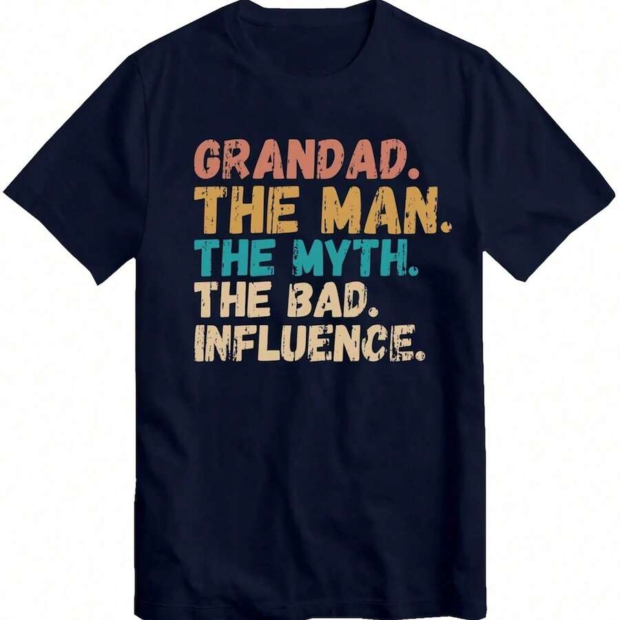 Grandad The Man The Myth The Bad Iuence Gift T-Shirt Best Present For Grandfather Birthday Cistmas Xmas Slogan T Shirt Tee TopY2K Wo's 220g Thick Cotton T-Shirt With Butterfly Print Pattern, Suitable For Girls And Wo's Short Sved Round Neck Inspirational Shirt, Cute Aesthetic Y2K Style Summer Top, Suitable For Outdoor, Family, Work Or Street Wear Casual Loose Daily T-Shirt - Black - View 1