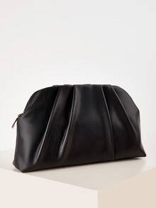 Ví cầm tay cổ điển màu trơn có khóa kéo, túi xách đa năng dung tích lớn, túi da PU thời trang, phù hợp cho nữ, thích hợp cho đám cưới, tiệc tùng, dạ hội, các sự kiện buổi tối. - màu đen - Xem 3