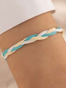 1 件波西米亚多色绳编手链 - 玫紅色 - 查看 7