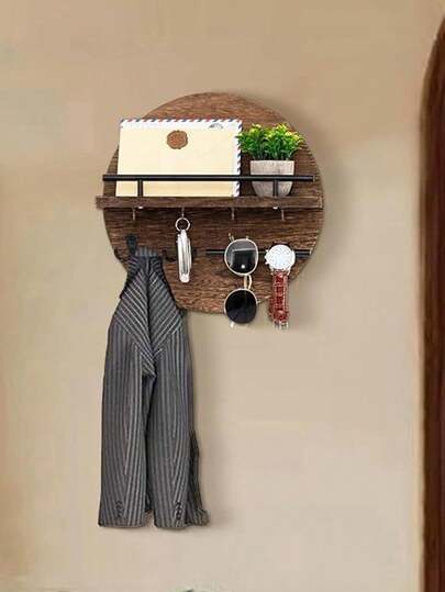 带架子和挂钩的木制钥匙扣、圆形壁挂式邮件整理器、带时尚眼镜架的入口钥匙架、波西米亚风格家居装饰