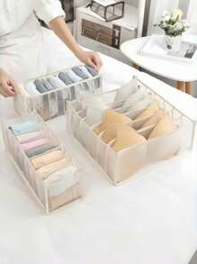 [Women's Essential] Large Capacity Foldable Underwear/Socks/Bra Storage Organizer Set (6/7/11 Grids) | Space-Saving Drawer & Closet Organizer | Multi-Functional Fabric Storage Box For Dorm/Bedroom Wardrobe Storage Box Underwear Organizer, Foldable Underwear Divider Organizer, Closet Organizer Divider, Bra Drawer Organizer For Home Use