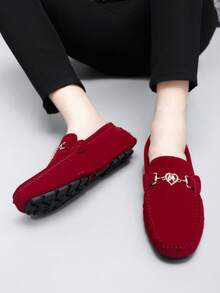 【金属装饰乐福鞋】男士金属装饰乐福鞋，舒适防滑，一脚蹬设计，男鞋，春夏款 - 紅色 - 查看 15