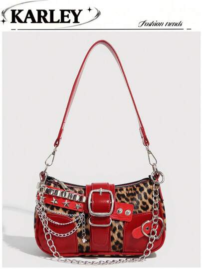 Y2K Fashionable And Versatile Star & Moon Design Unique Silver Millennium Shoulder Chain Crossbody Bag, Perfect For Girls' Street Style, Parties, And As A Gift Star Print Women Bag, Halloween Purse Perfect For Fancy Party Halloween Fashion & Gothic Fashion