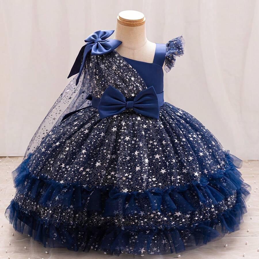 A Girl's Princess Dress With Slanted Shoulders And Flying Sleeves, A Cute Puffy Dress, A Shiny Wedding Dress, And A Birthday Party Dress