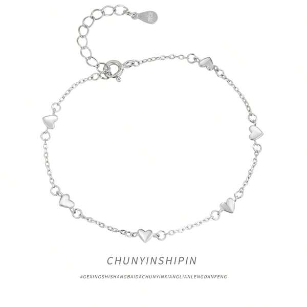 1 pieza Pulsera de plata de ley 925 con forma de corazón, joyería de corazón versátil y de moda adecuada para uso en fiestas de mujeres